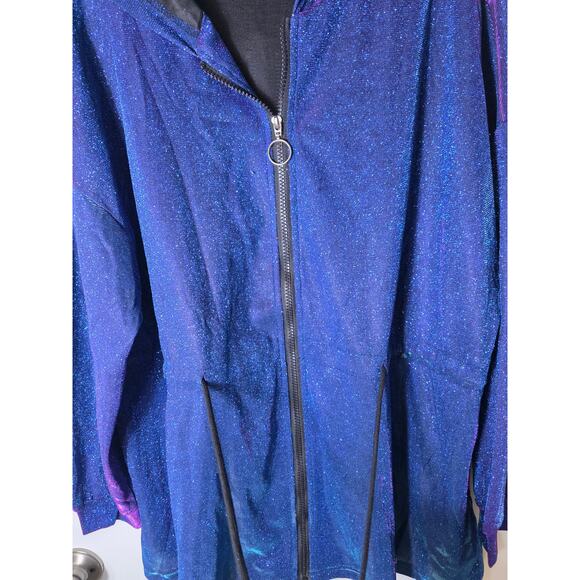 BLOOMCHIC Blue Purple Iridescent Sparkly NEW Zip Waist Cinch Jacket SZ 18-20 - Picture 3 of 10